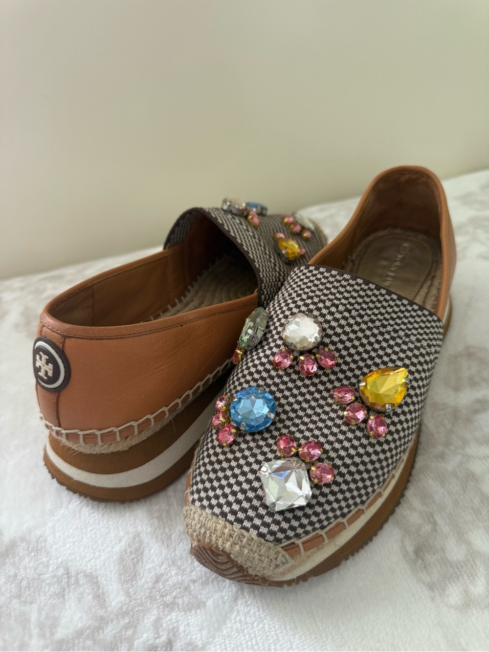 Tory Burch Daisy Crystal Embellished Slip On Espadrilles